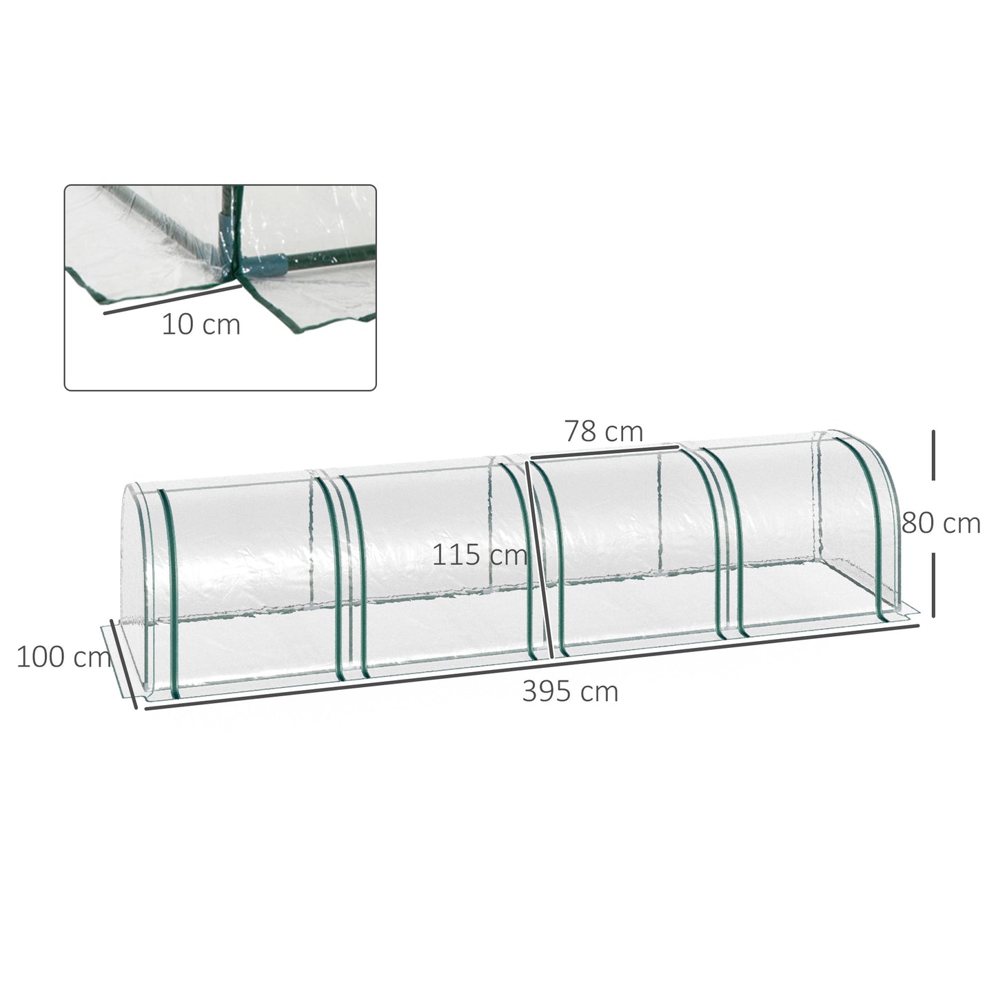 Outsunny Pvc Tunnel Greenhouse Green Grow House Steel Frame For Garden Backyard With Zipper Doors 395X100X80 cm Clear