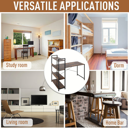 Homcom Retro Industrial Computer Desk Home Office Table with 4-Tier Storage Shelf Metal Frame Computer Workstation for Home Office