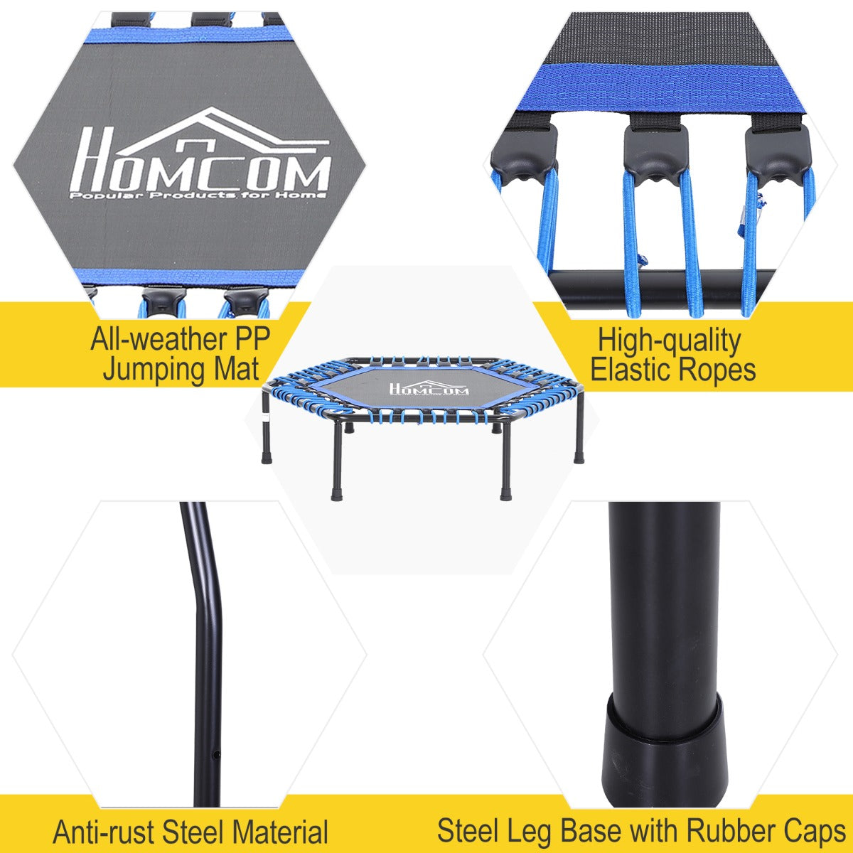 Homcom 40" Mini Hexagon Steel Frame Trampoline with Anti-slip Rubber Pads Blue