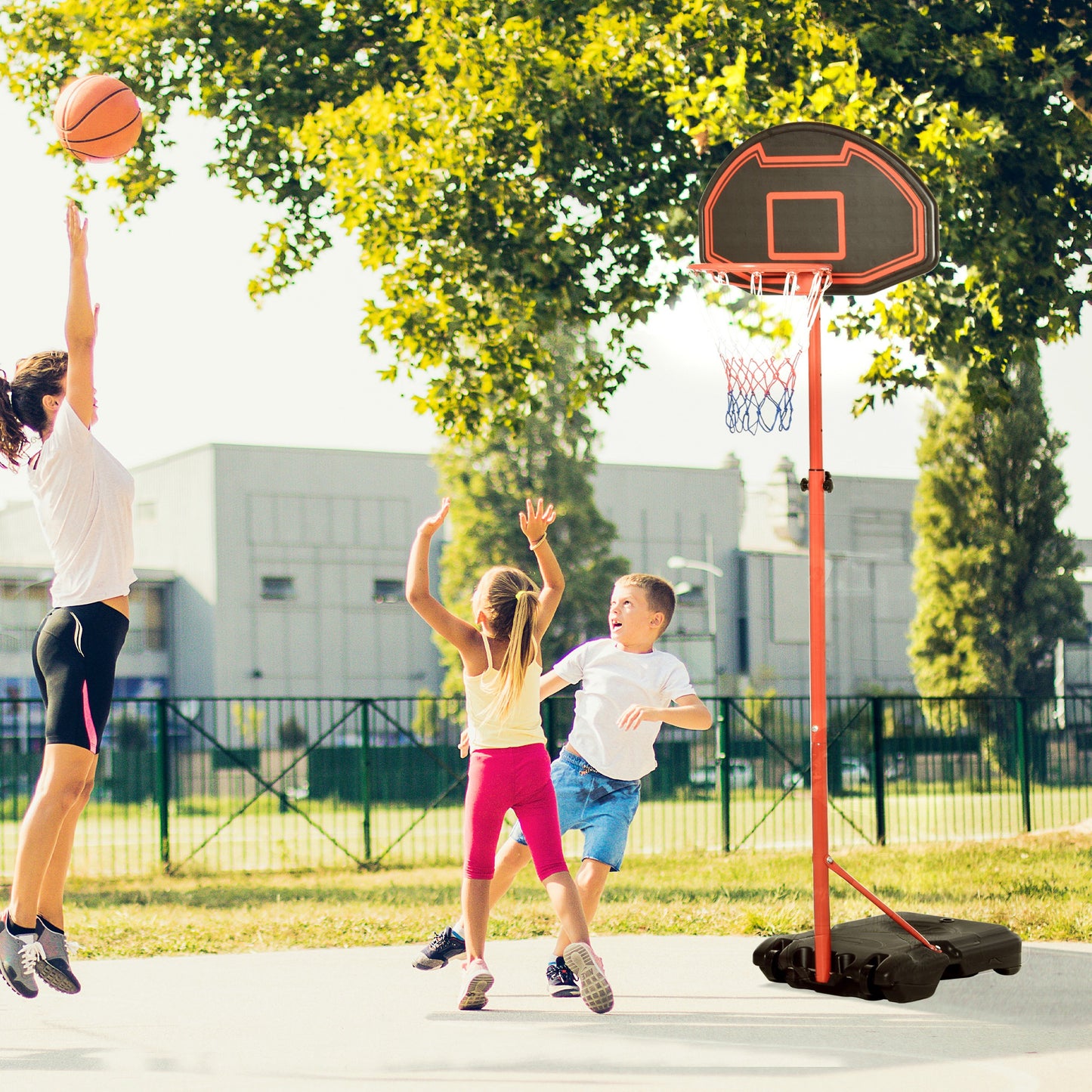 Homcom Steel Frame Adjustable Basketball Hoop Stand Black/Red