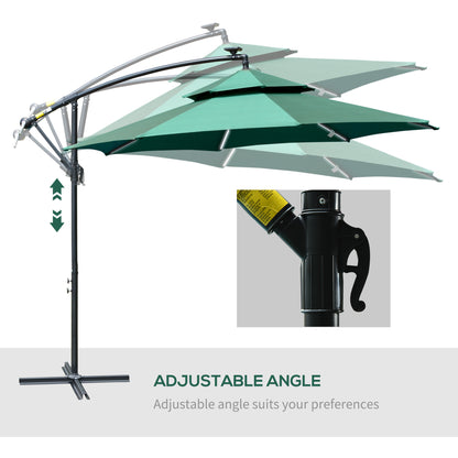 Outsunny 3(m) Cantilever Banana Parasol Hanging Umbrella with Double Roof