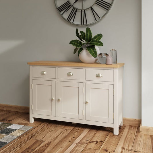 Westbridge Large Sideboard Oak Grey 3 Doors 2 Shelves 3 Drawers