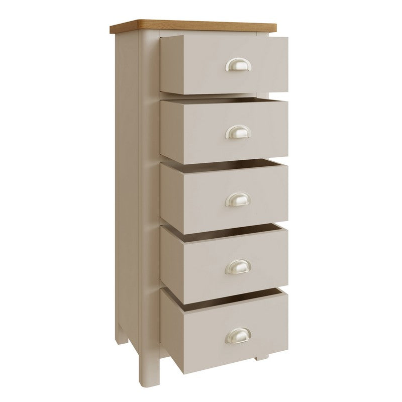 Westbridge Tall Chest of Drawers Oak Grey 5 Drawers