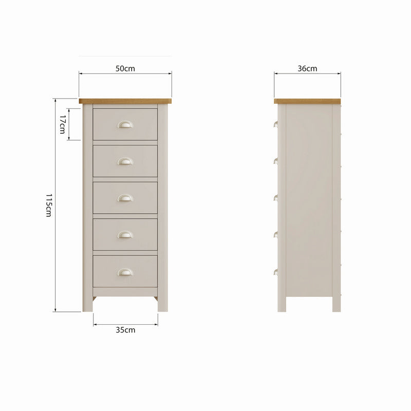 Westbridge Tall Chest of Drawers Oak Grey 5 Drawers