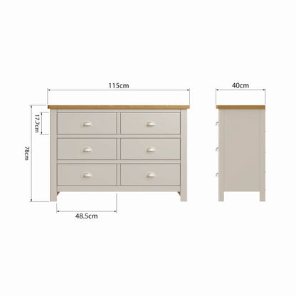 Westbridge Large Chest of Drawers Oak Grey 6 Drawers