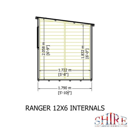 Shire Ranger 5' 10" x 11' 9" Pent Shed - Classic Coated Shiplap