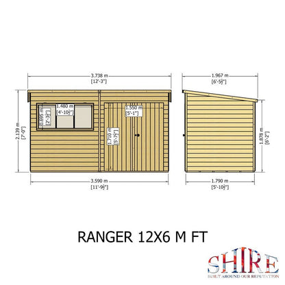 Shire Ranger 5' 10" x 11' 9" Pent Shed - Classic Coated Shiplap