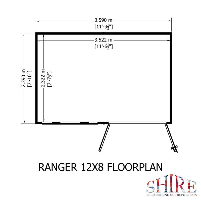 Shire Ranger 7' 10" x 11' 9" Pent Shed - Premium Coated Shiplap