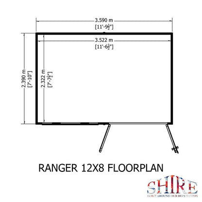 Shire Ranger 7' 10" x 11' 9" Pent Shed - Premium Coated Shiplap