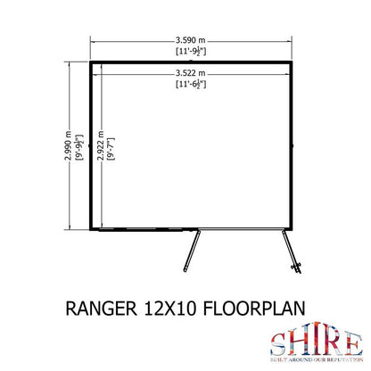 Shire Ranger 9' 9" x 11' 9" Pent Shed - Premium Coated Shiplap