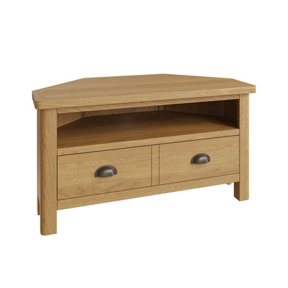 Rutland Corner TV Unit Oak Natural 1 Shelf 2 Drawers