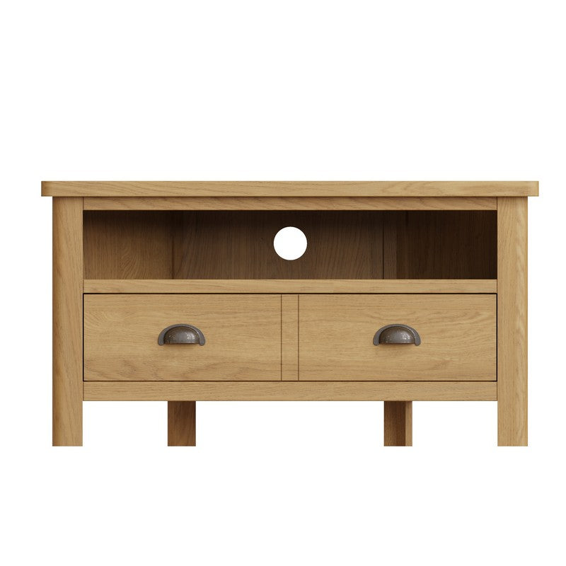 Rutland Corner TV Unit Oak Natural 1 Shelf 2 Drawers