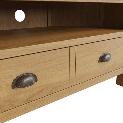 Rutland Corner TV Unit Oak Natural 1 Shelf 2 Drawers