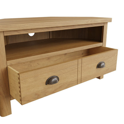 Rutland Corner TV Unit Oak Natural 1 Shelf 2 Drawers