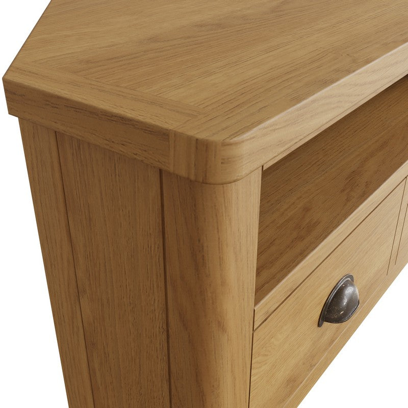 Rutland Corner TV Unit Oak Natural 1 Shelf 2 Drawers