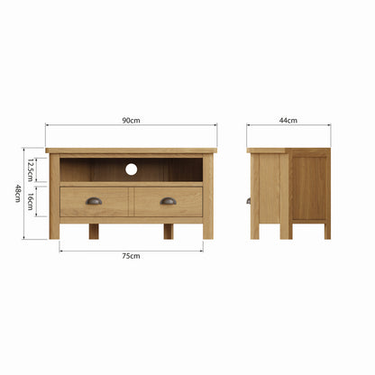 Rutland Corner TV Unit Oak Natural 1 Shelf 2 Drawers