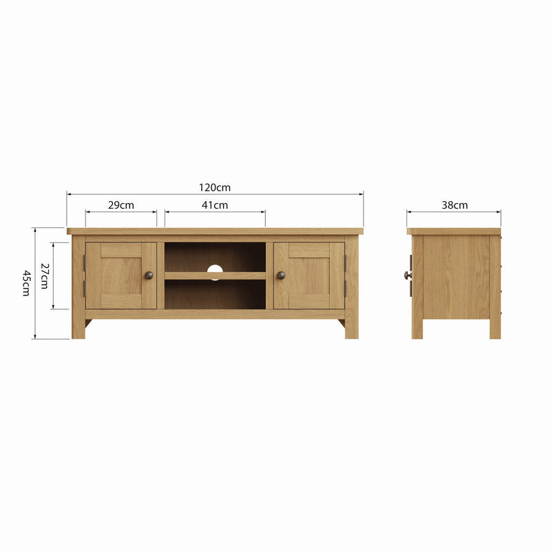 Rutland TV Unit Oak Natural 2 Shelves 2 Doors