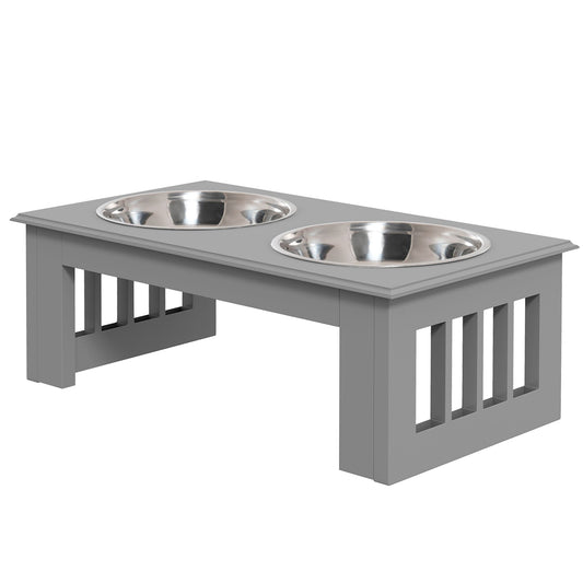 Raised Dog Feeding Bowls with Stand, Stainless Steel for Extra Small and Small Dog, 44L x 24W x 15H cm - Grey-0