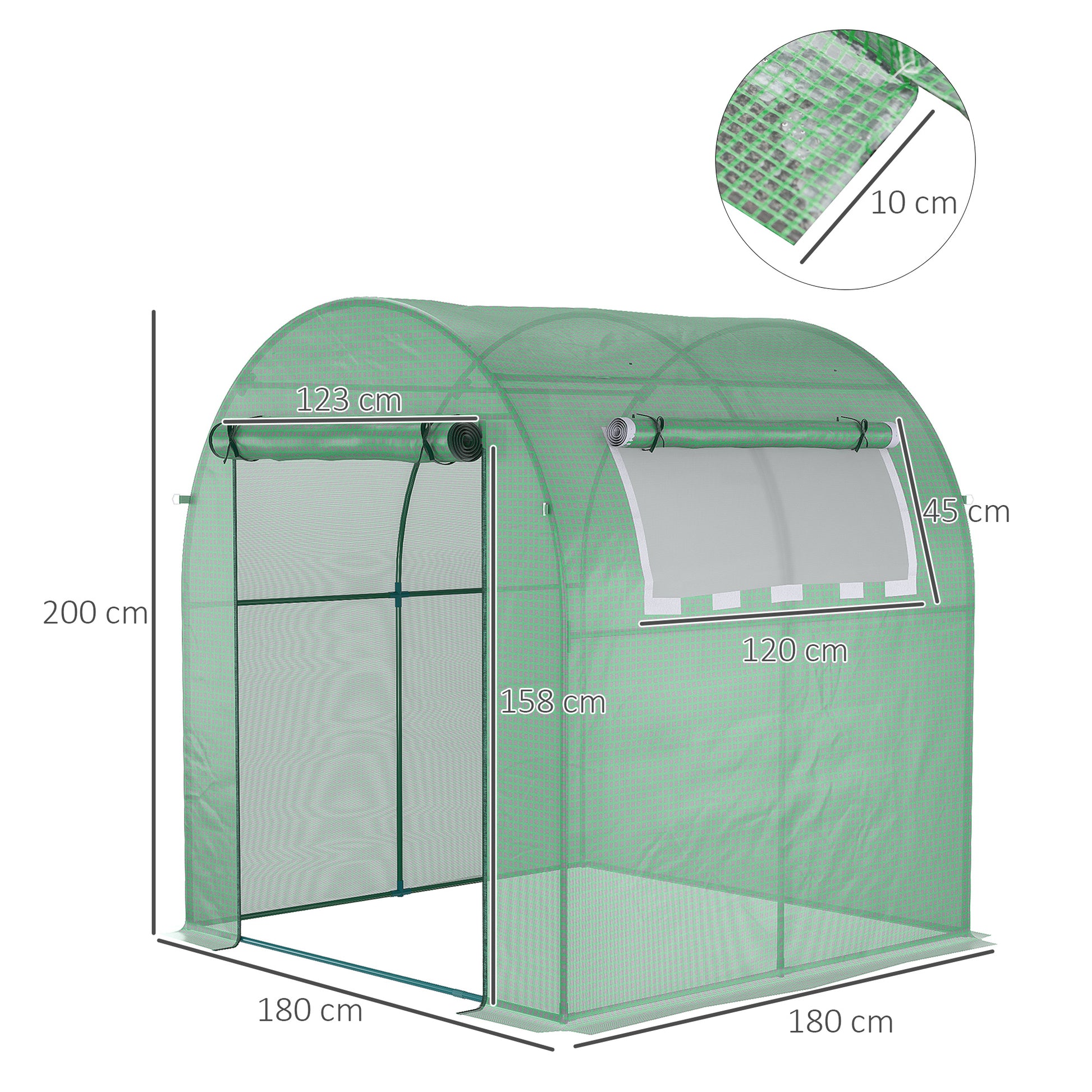 Outsunny Walk In Polytunnel Greenhouse Green House For Garden With Roll-Up Window And Door 1.8 X 1.8 X 2 M Green