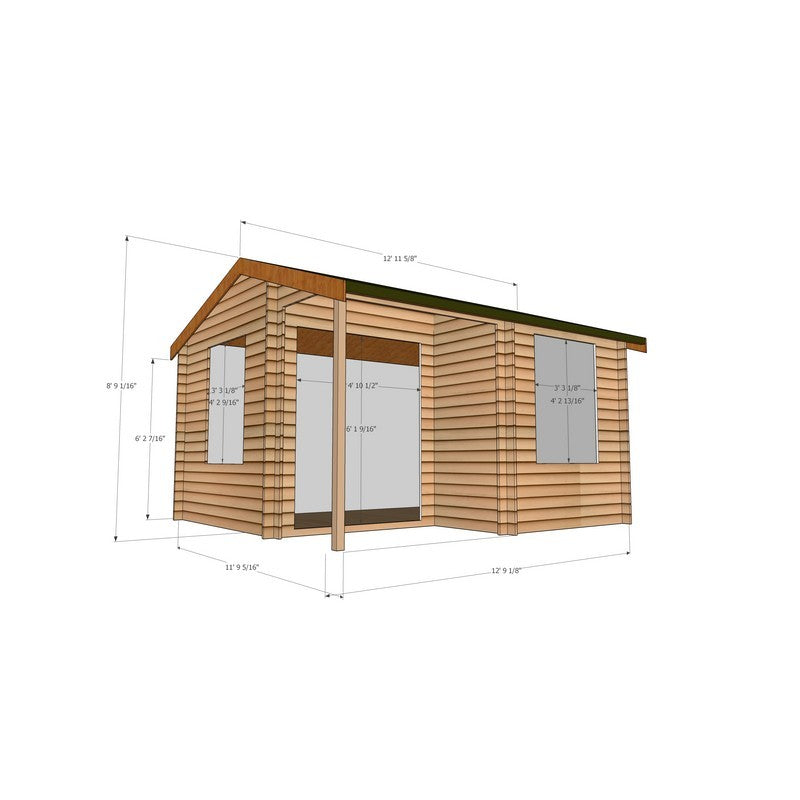 Shire Ringwood 11' 9" x 12' 9" Reverse Apex Log Cabin - Premium 28mm Cladding Tongue & Groove with Assembly