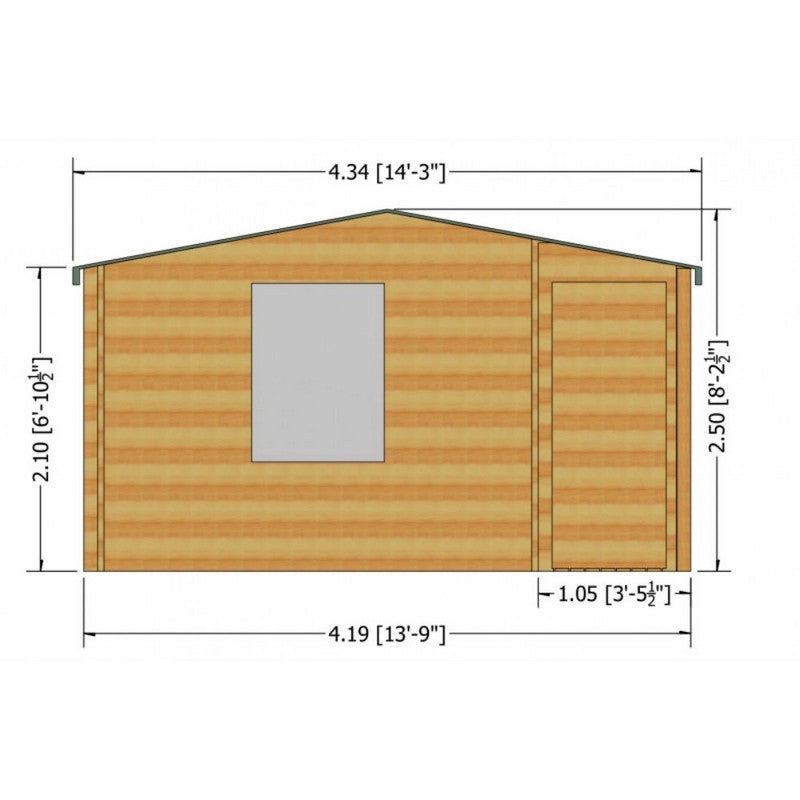 Shire Ringwood 13' 8" x 14' 8" Reverse Apex Log Cabin - Premium 28mm Cladding Tongue & Groove with Assembly