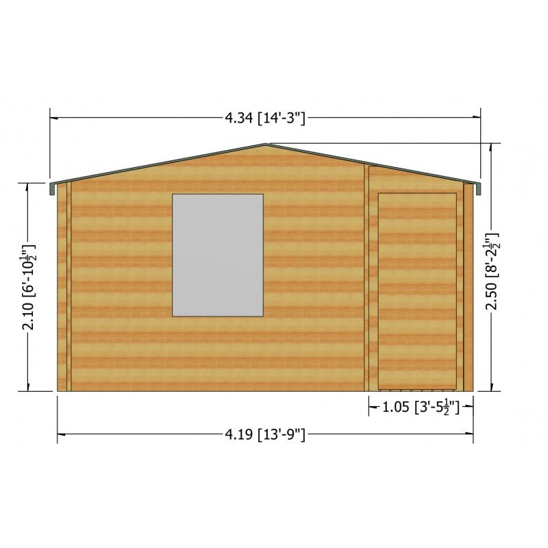 Shire Ringwood 13' 8" x 14' 8" Reverse Apex Log Cabin - Premium 28mm Cladding Tongue & Groove