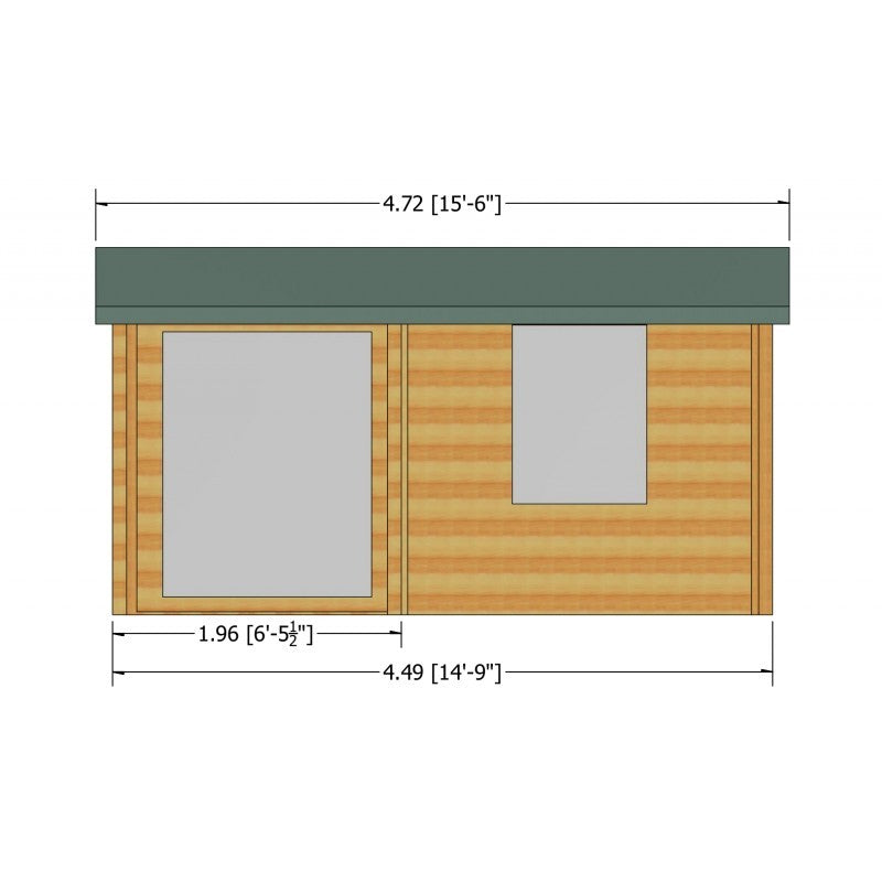 Shire Ringwood 13' 8" x 14' 8" Reverse Apex Log Cabin - Premium 28mm Cladding Tongue & Groove with Assembly