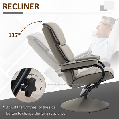 Homcom Recliner Chair with Ottoman 360° Swivel Faux Leather High Back Armchair w/ Footrest Stool for Home Office