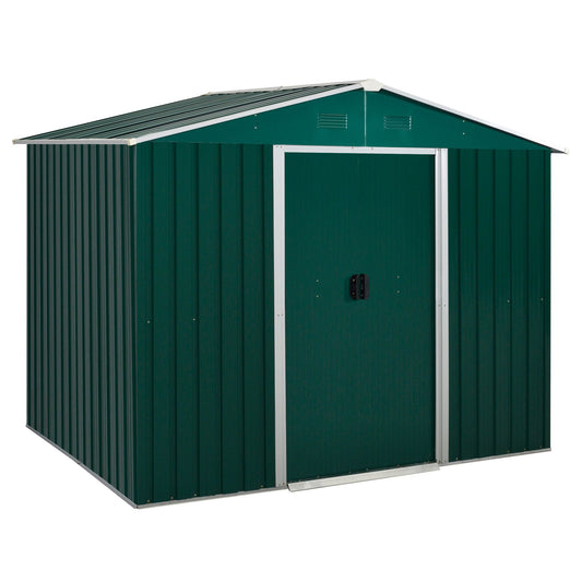 Galvanised 8 x 6' Sliding Double Door Apex Garden Shed With Ventilation Steel Green by Steadfast