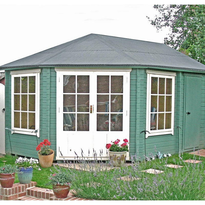 Shire Rowney 14' x 10' Hexagonal Hip Log Cabin - Premium 28mm Cladding Tongue & Groove