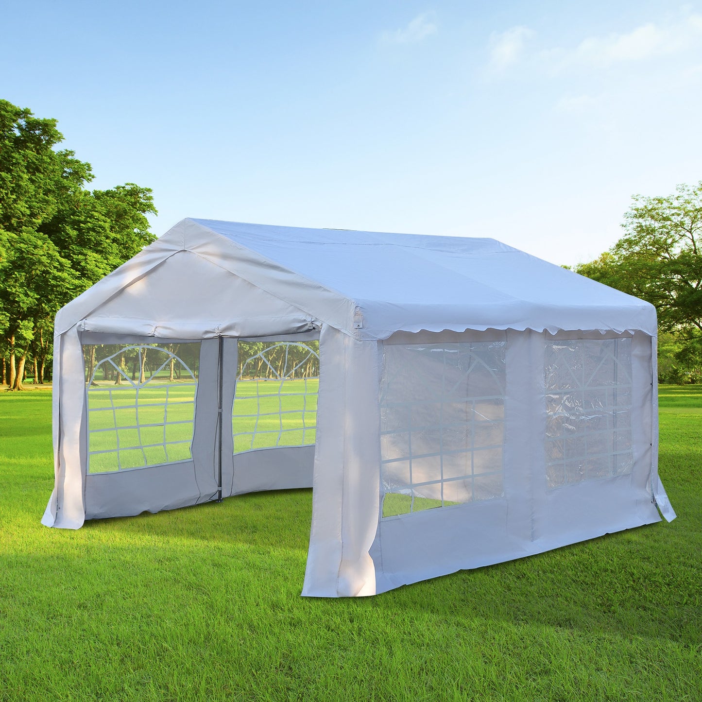 Outsunny 4M X 4 M Garden Gazebo Portable Carport Shelter With Removable Sidewalls & Doors Party Tent Shelter Car Canopy