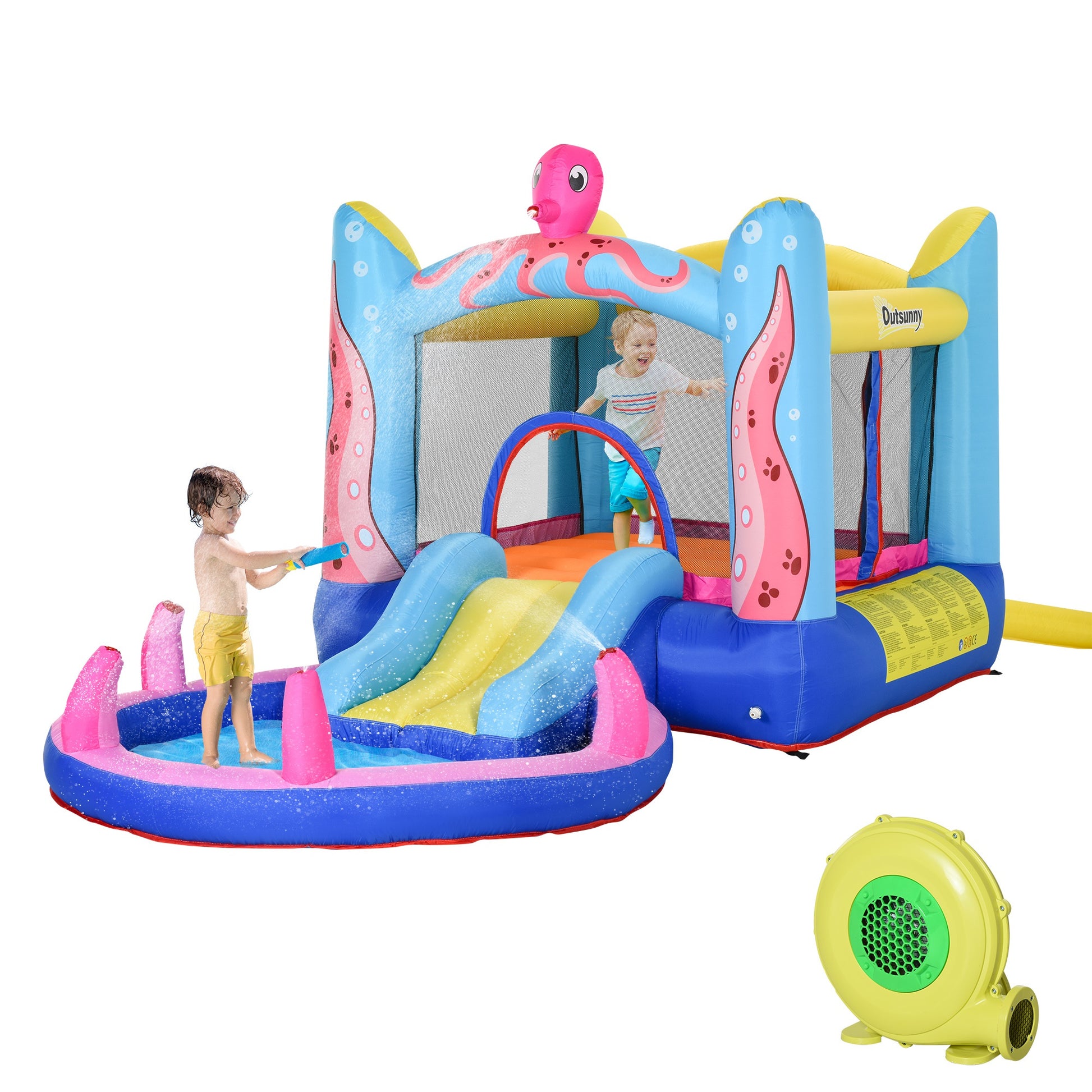 Outsunny Bounce Castle Inflatable Trampoline Slide Pool Octopus Design 3.8 x 2 x 1.8m