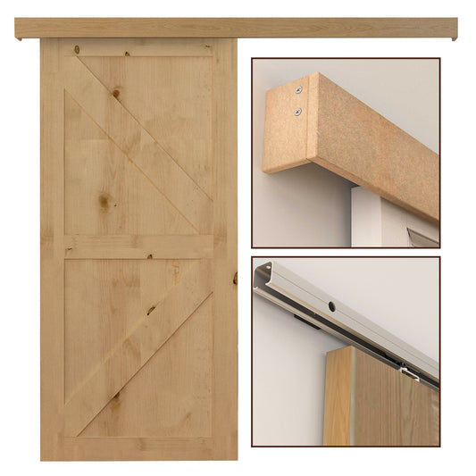 Homcom 6.5FT Medium-density fibreboard Sliding Barn Door Track Kit Wood Tone