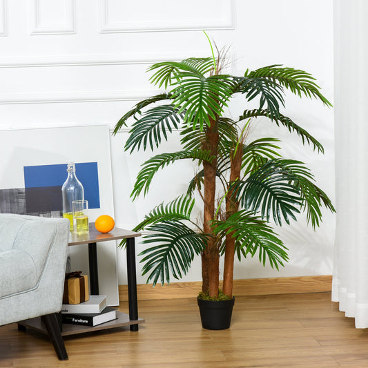 Outsunny 120cm/4FT Artificial Palm Tree Decorative Plant w/ 19 Leaves Nursery Pot Fake Plastic Indoor Outdoor Greenery Home Office Décor