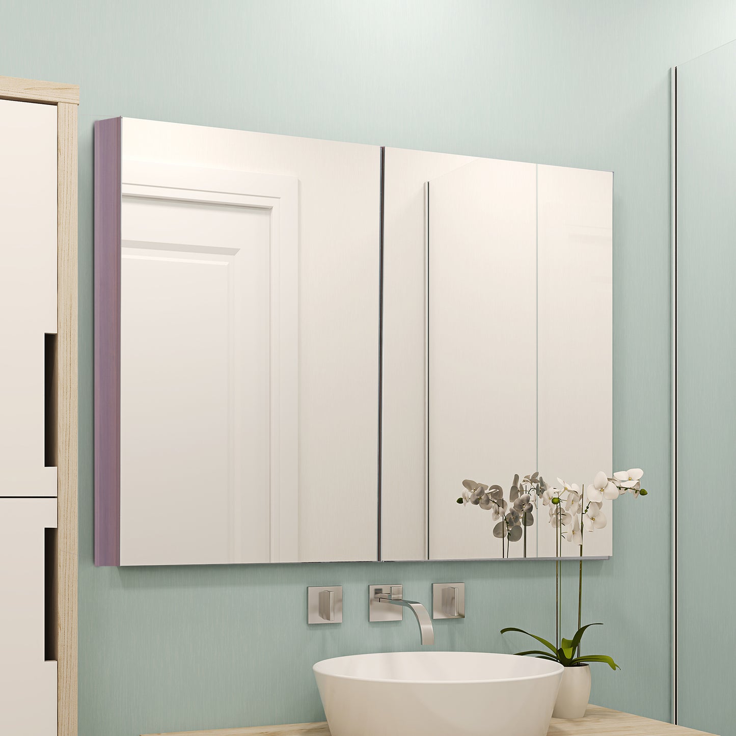 kleankin Double Door Bathroom Mirror Cabinet