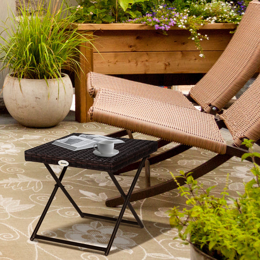 Outsunny Square PE Wicker Rattan Folding Table - Brown