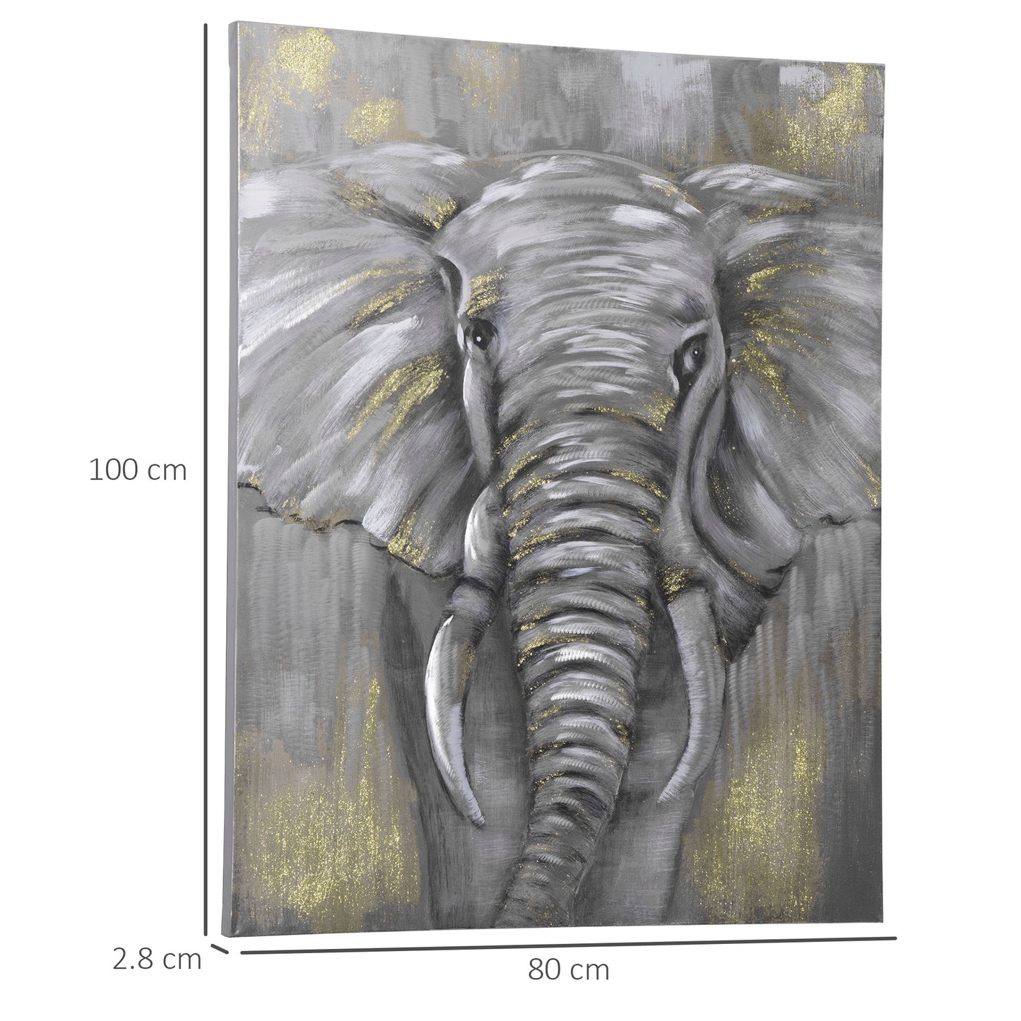 Homcom Hand-Painted Metal Canvas Wall Art Grey African Elephant