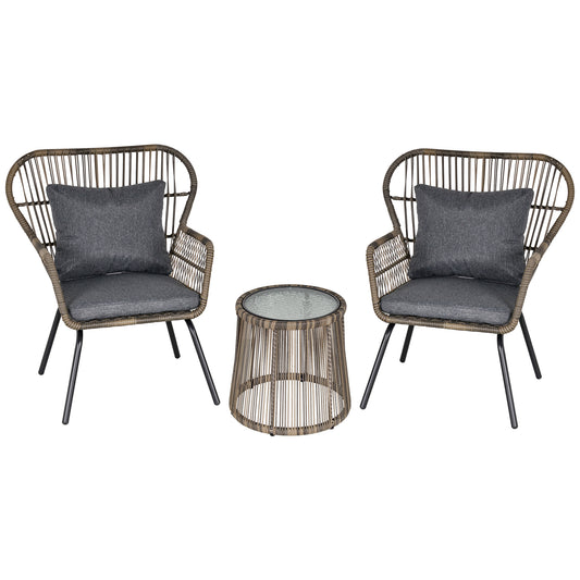 Outsunny 3 Piece Rattan Garden Furniture Set with Cushions