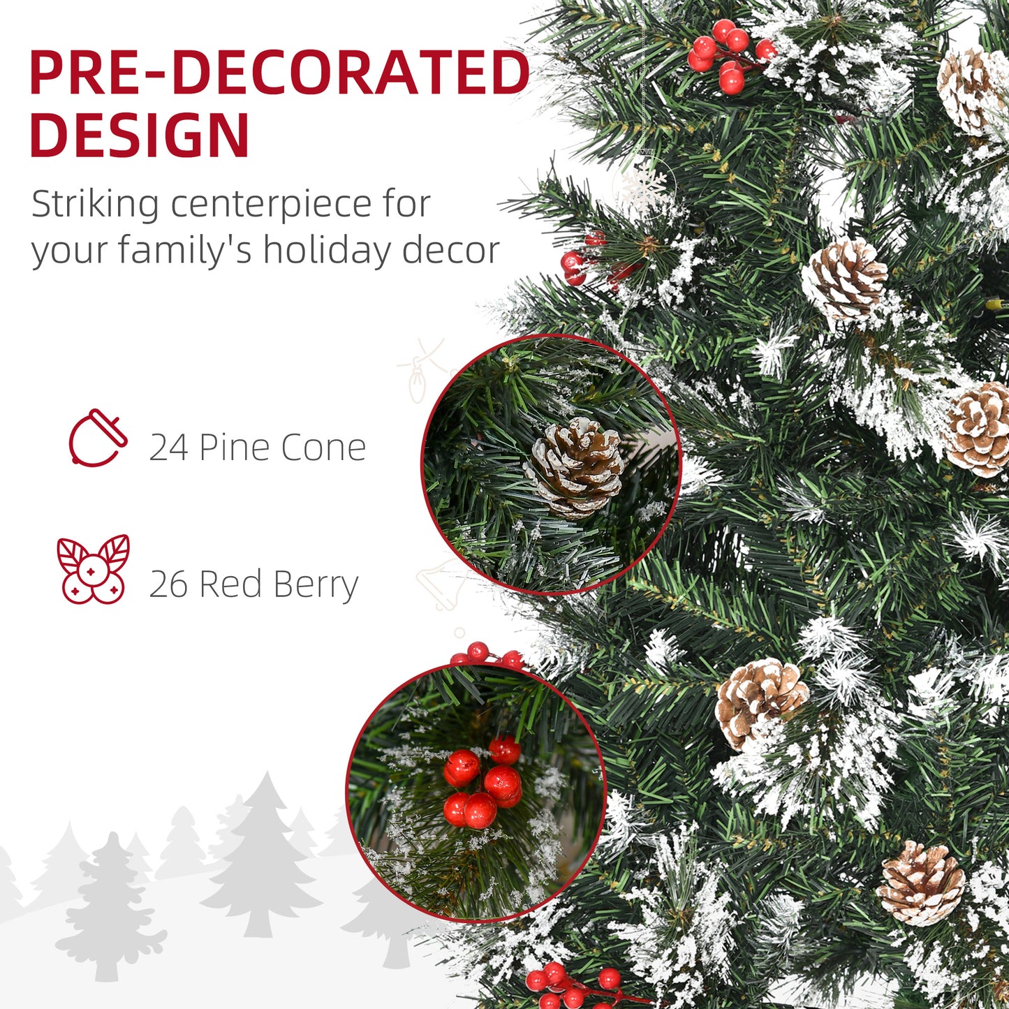 Homcom 5FT Snow Dipped Artificial Christmas Tree Slim Pencil Xmas Tree with 402 Realistic Branches