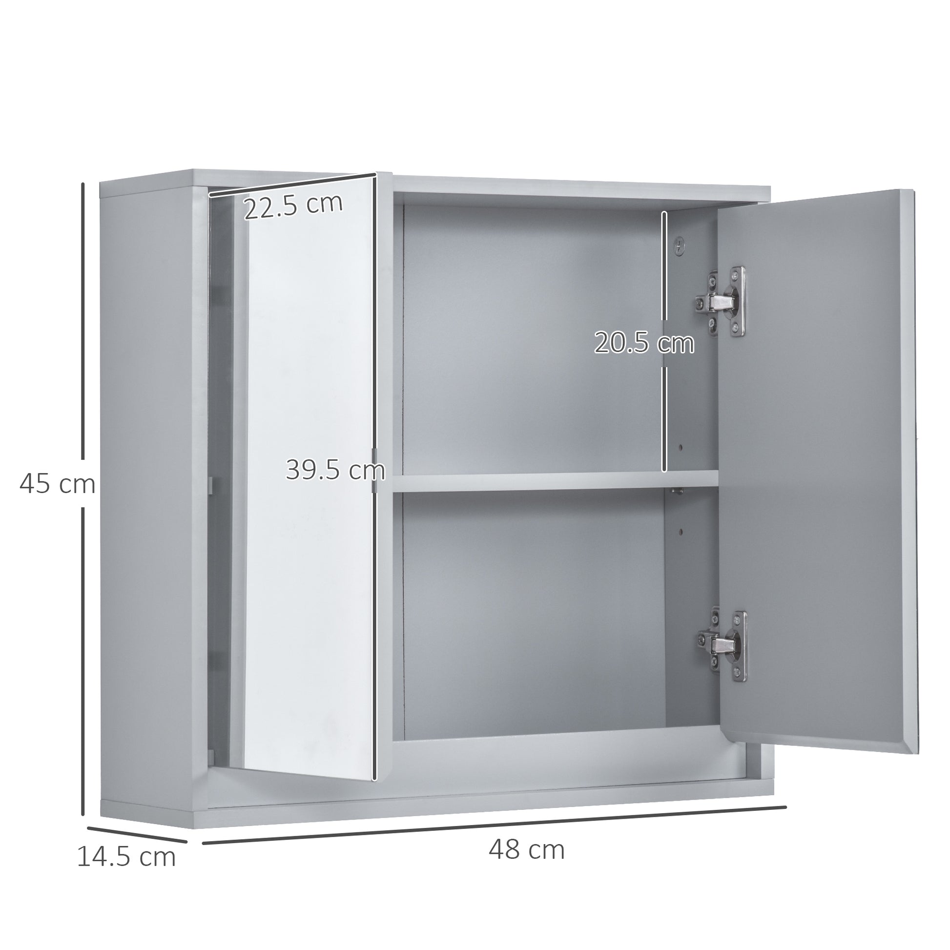 Homcom Wall Mounted Mirror Cabinet with Storage Shelf Bathroom Cupboard Double Door Grey