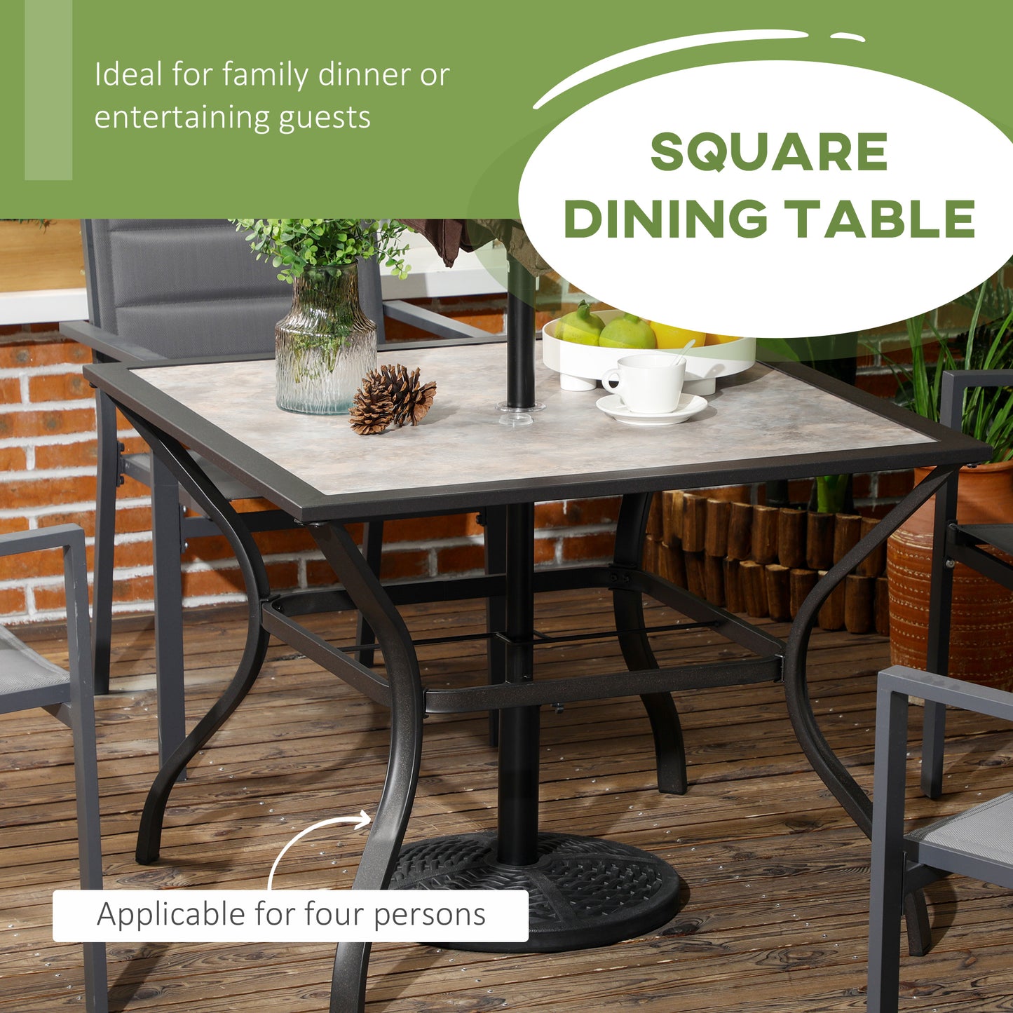 Outsunny 94 * 94 cm Garden Table with Parasol Hole