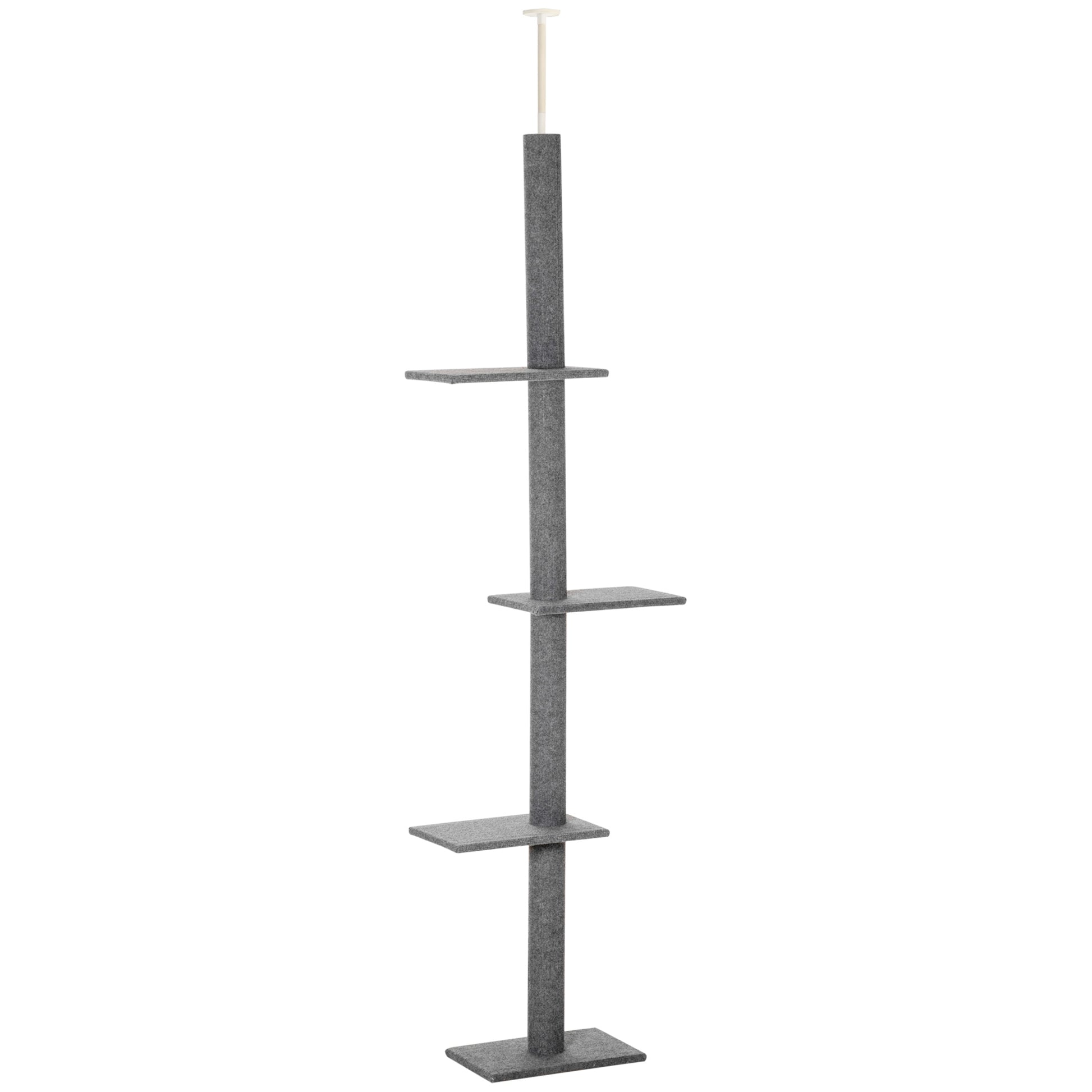 PawHut 260cm Floor To Ceiling Cat Tree Activity Center w/3 Perches Kitten Grey