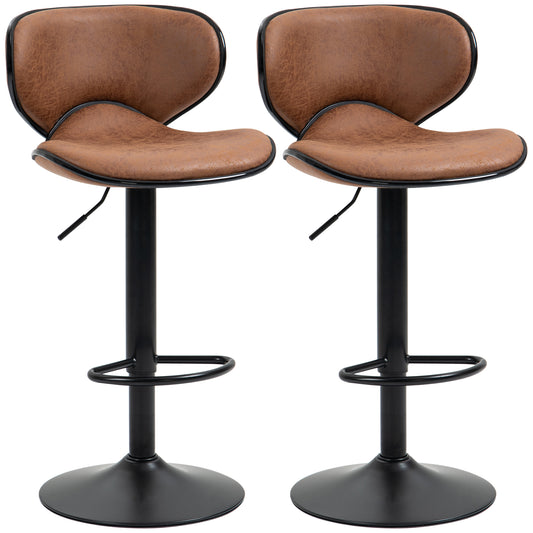 Homcom Bar Stool Set of 2 Microfiber Cloth Adjustable Height Armless Chairs with Swivel Seat