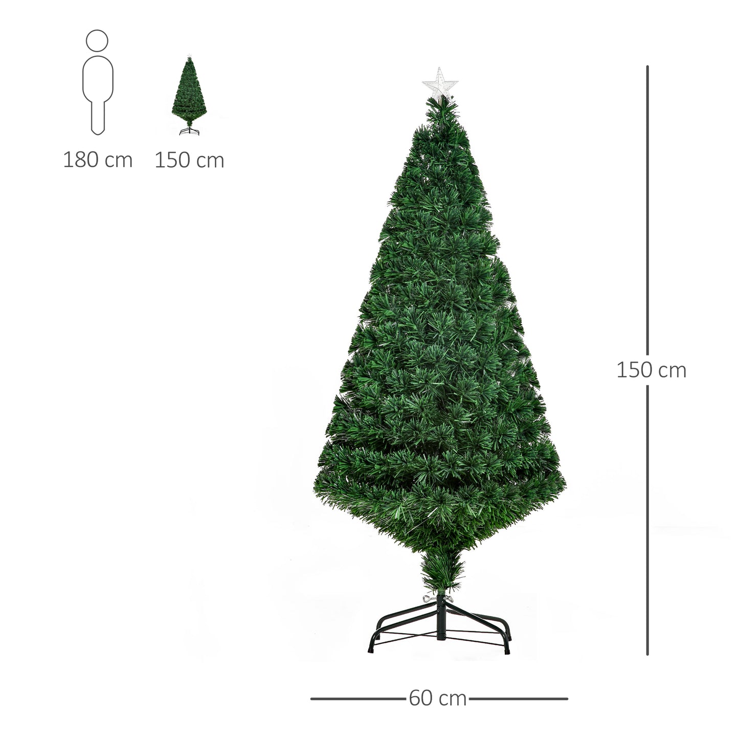 Homcom 5FT Pre-Lit Fibre Optic Artificial Christmas Tree Holiday Xmas Décor with Tree Topper Multi-Colour