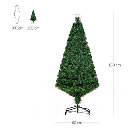 Homcom 5FT Pre-Lit Fibre Optic Artificial Christmas Tree Holiday Xmas Décor with Tree Topper Multi-Colour