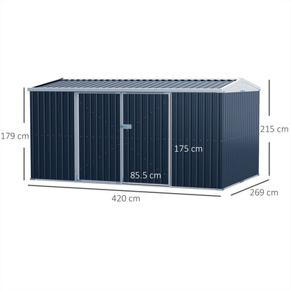 Galvanised 14 x 9' Double Door Reverse Apex Garden Shed Lockable Steel Grey by Steadfast