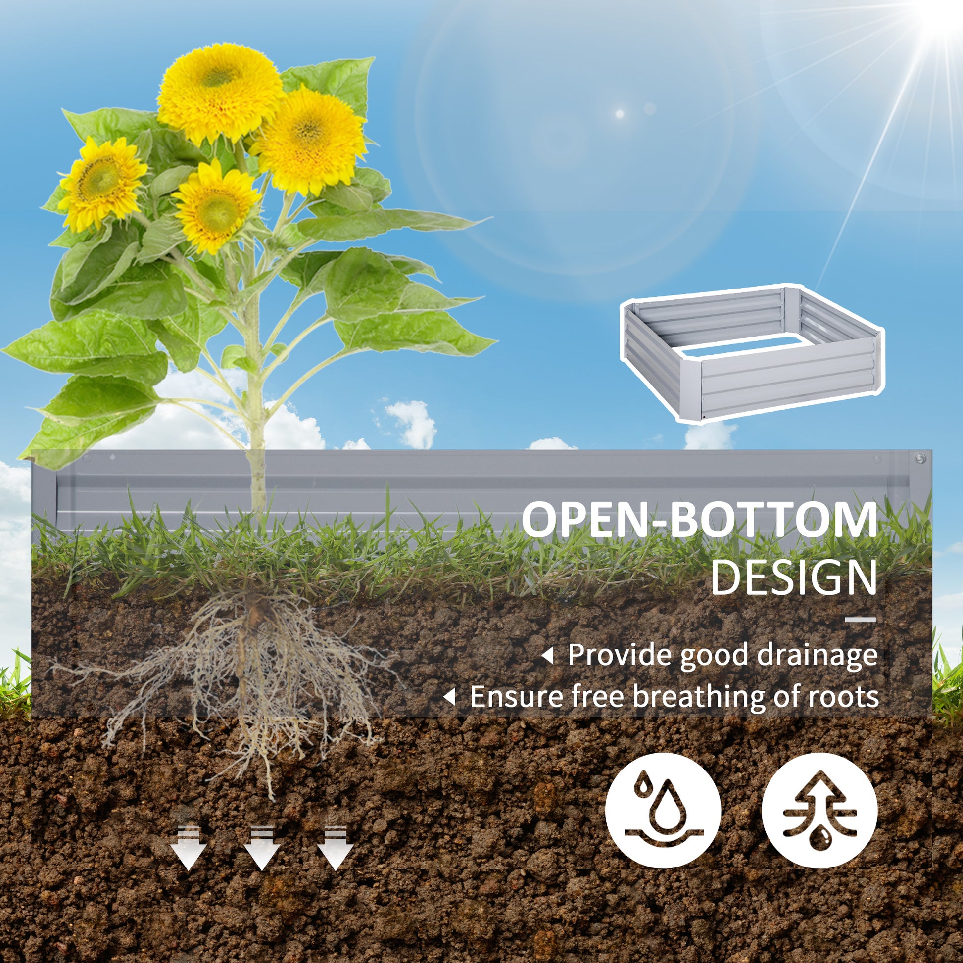 Outsunny Set of 2 Raised Garden Bed Galvanized Steel Planter Boxes Easy Quick Setup