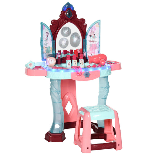 Homcom 31 PCS Kids Dressing Table Set with Magic Princess Mirror