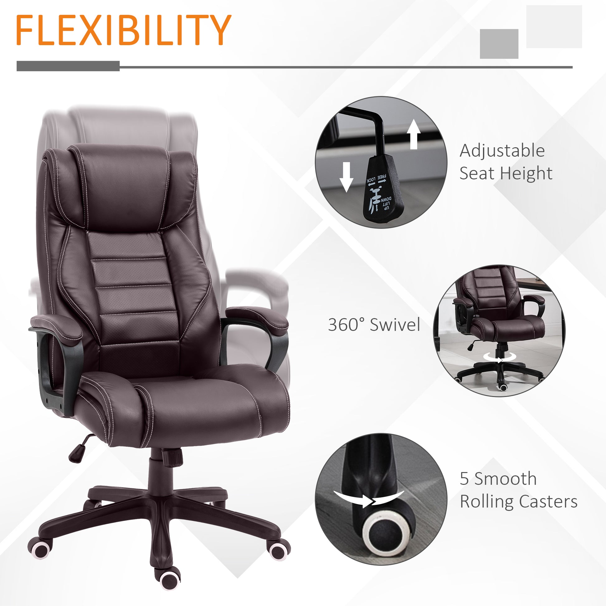 Vinsetto High Back Executive Office Chair 6- Point Vibration Massage Extra Padded Swivel Ergonomic Tilt Desk Seat Brown