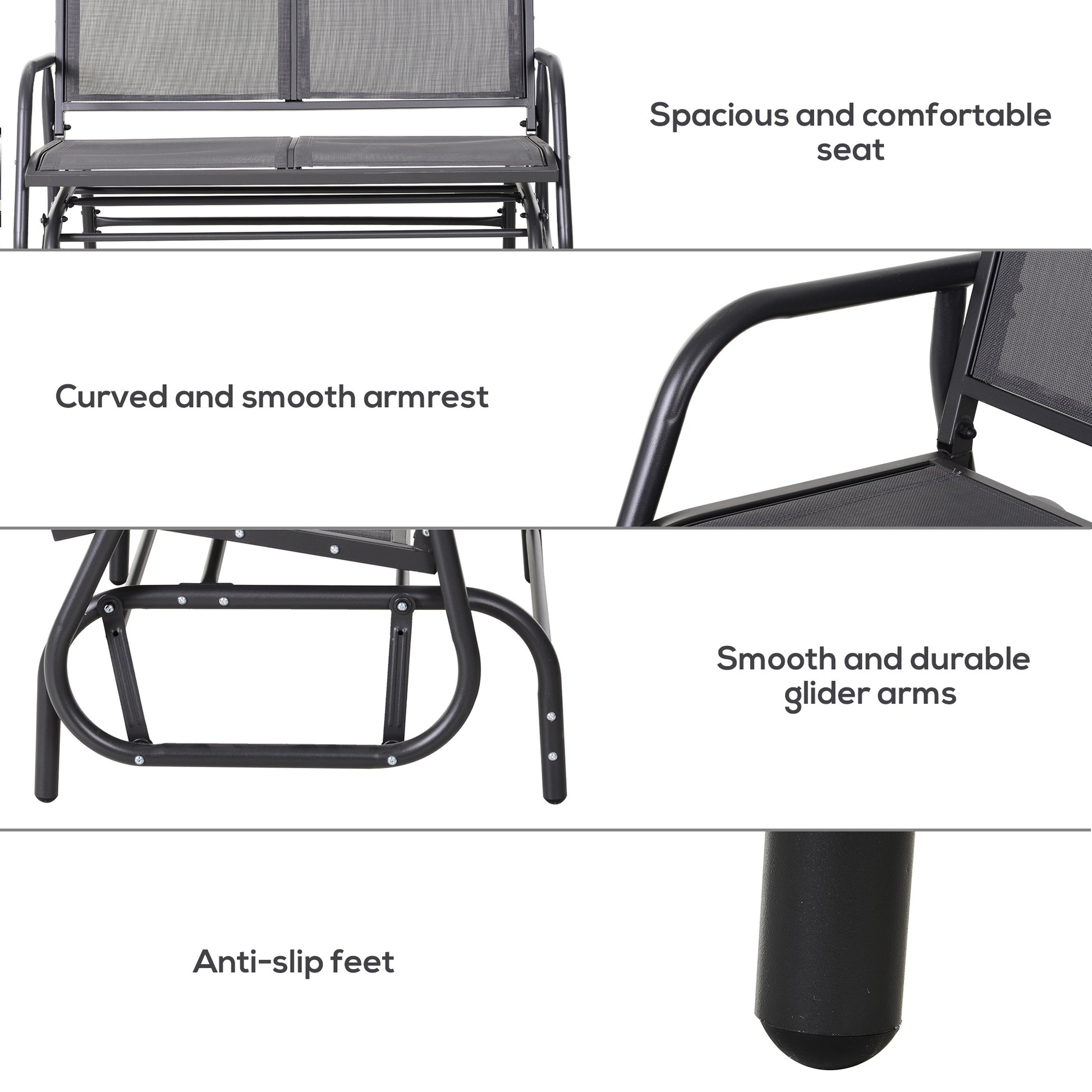 Outsunny 2-Person Outdoor Glider Bench Patio 2 Seater Swing Gliding Chair Loveseat W/Power Coated Steel Frame For Backyard Garden Porch